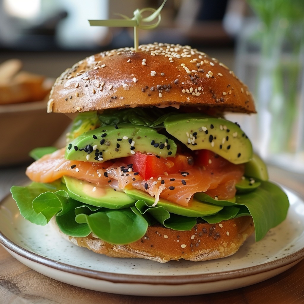 burger bon pour la santé du coeur au saumon fumé et avocat