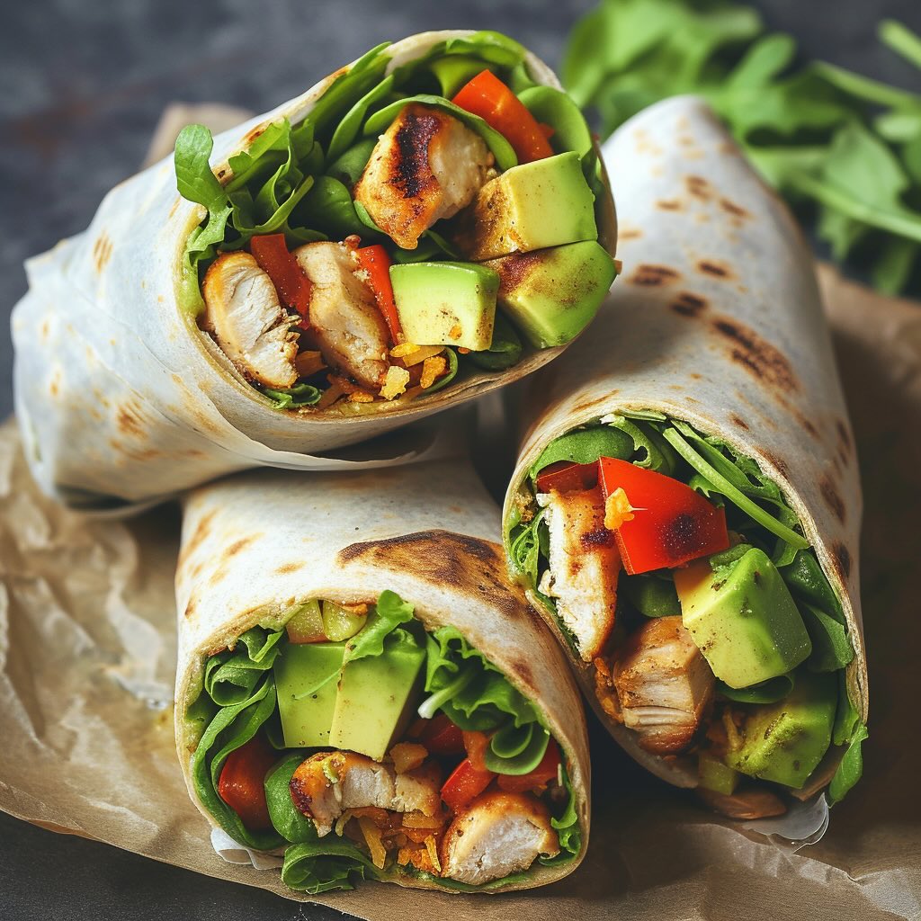 recette bonne pour le coeur : wrap poulet avocat légumes croquants 